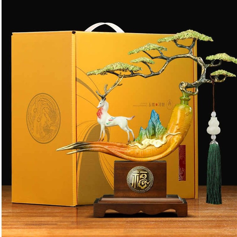 【鹿人参长松树摆件】一路高升办公室装饰摆件领导送礼礼品工艺品