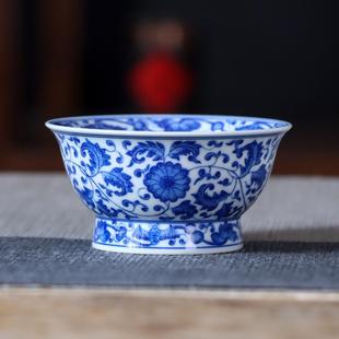 手绘青花点工缠枝八宝高足杯手工茶具主人杯单杯品茗杯高档个人杯