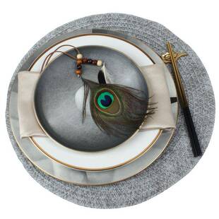 轻奢现代新中式餐盘套装样板房实木餐桌饰品牛排盘骨瓷丝雨盘