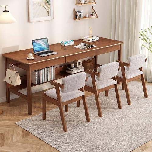 简约现代全实木双人书桌儿童写字桌家用学生学习桌办公台式电脑桌