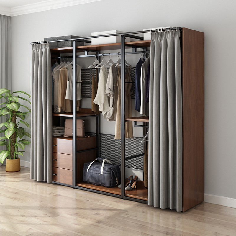 防尘帘步入式衣柜架开放式衣帽间置物架铁艺组合卧室落地挂衣架子