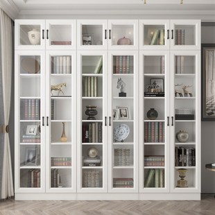 定制落地书柜实木带门收纳柜自由组合柜一体靠墙储物格子柜展示柜