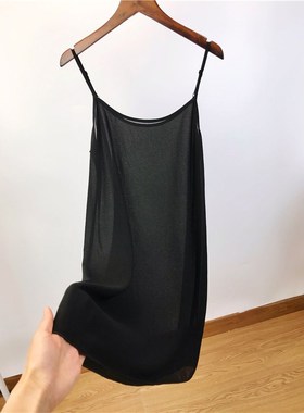 黑色薄款内衬裙子连衣裙里衬打底裙宽松大码中长款雪纺纱吊带裙女