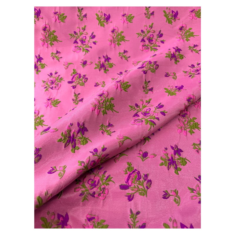 复古中式浮雕提花布料国风玫红色碎花织锦马甲旗袍连衣裙外套面料