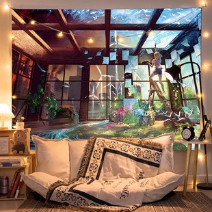 治愈温馨小屋风景背景布挂布卧室宿舍装饰布床头背景墙布壁画挂毯