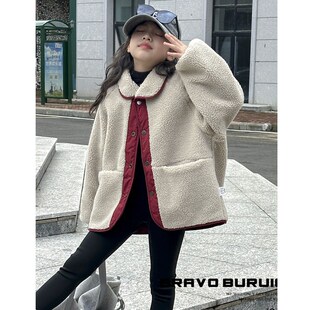 布芮欧童装2023冬季新款儿童毛毛衣女童羊羔毛两面穿外套潮72300