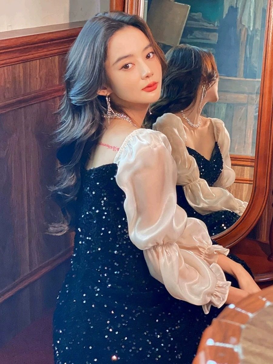 2024新款黑色年会晚礼服裙轻奢气质晚宴礼服高级质感艺考连衣裙女