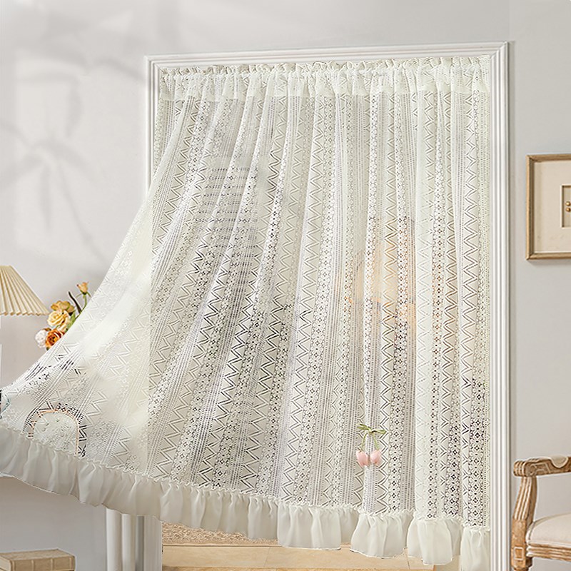 法式蕾丝复古纱帘短帘窗户卧室门帘家用厨房飘窗半帘美式蕾丝窗帘