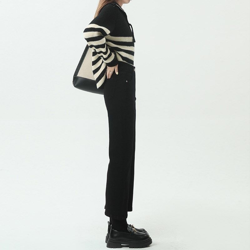 黑色烟管裤女2024新款胖妹妹大码高腰显瘦裤子加绒直筒牛仔裤冬季