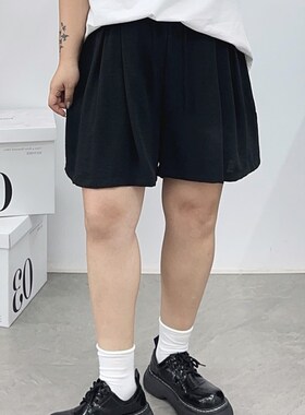 大码黑色休闲短裤女高腰夏季新款胖mm宽松显瘦梨形身材a字阔腿裤