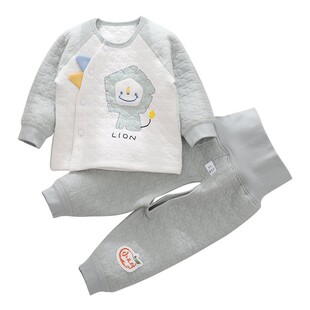 婴儿保暖内衣套装开裆秋冬夹棉高腰护肚裤子新生儿内衣服两件套装