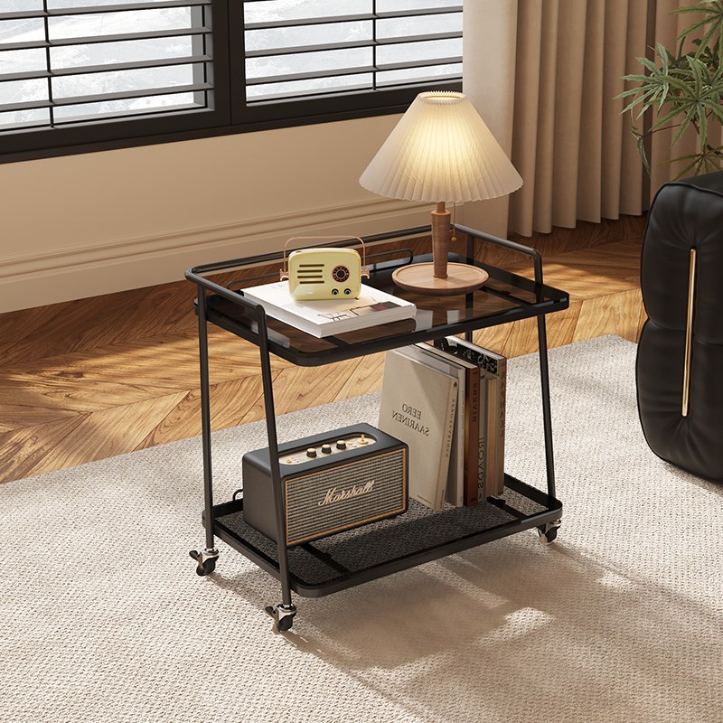 法式可移动带轮小推车轻奢高级感玻璃小边几中古风客厅沙发小茶几