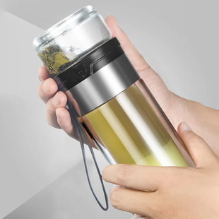 茶水分离杯玻璃杯不锈钢盖子双层茶杯泡茶专用便携防烫水杯大容量