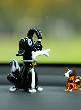 淄博琉璃可爱招财骨头狗车载桌面摆件纯手工小狗旺财公仔装饰礼物