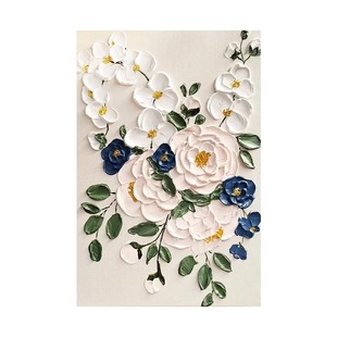 手绘抽象肌理油画花卉法式复古客厅挂画玄关过道走廊奶油风装饰画