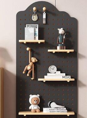 洞洞板实木定壁作挂质上展示架墙装饰搁板入木户玄关收纳架置YEV