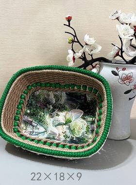 麻绳手工成DLW品收编织纳框diy件收创意桌面小物纳蓝