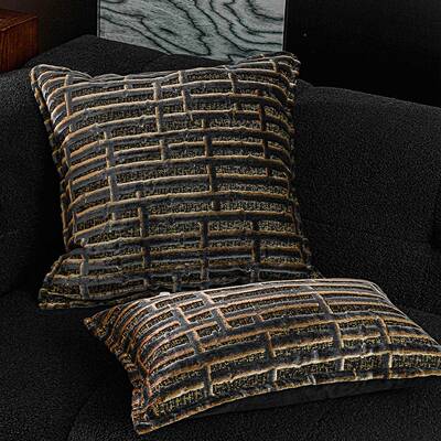 奢轻老钱风黑金割绒靠方垫抱枕BLP样板条房沙发高端枕长腰枕