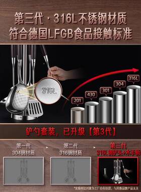 三四钢?厨具316不套锈钢铲勺厨房铲子勺套装家用26578慕炒菜7全件