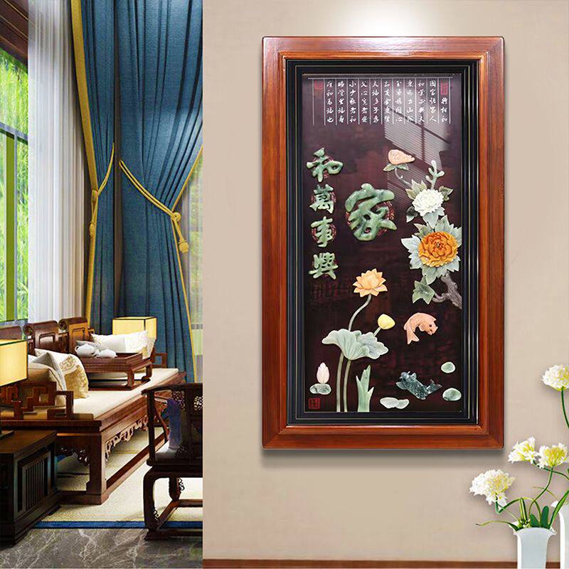 天然玉石玄关装饰画客厅餐厅走廊过道实木挂画浮雕立体高档墙壁画
