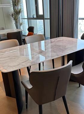 轻奢大理石19128餐桌椅组超高级天然感奢石晶石长方形彩晶石合微
