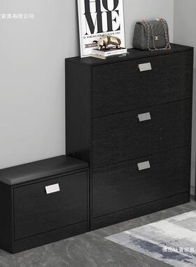 超薄鞋柜黑色PSE极窄经入户门户口走廊客厅小型型玄济关收纳柜