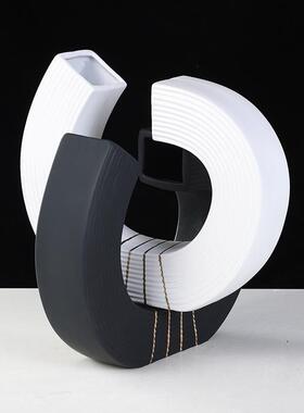 轻奢北欧黑几何陶瓷摆件白创意简软装家居样极板DIR房艺装术饰品