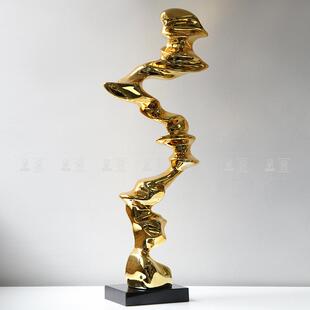 现代冉冉上升入简约大轻奢玻璃钢电镀艺术摆件酒店厅户玄电关视柜