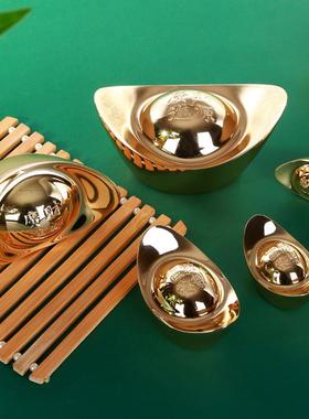 实心铜元宝摆件元宝摆宝件黄铜金镀金元元聚宝LWP盆搭配小宝装