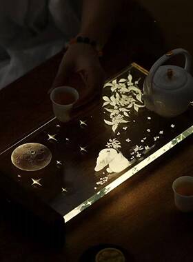 宜用室茶话新式发光屏风氛围感小夜灯家创璃意74325玻摆件茶盘茶