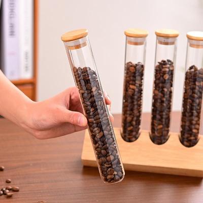 咖啡储豆TRB玻璃物罐透明试管密罐竹木直排茶五谷杂封粮叶收纳罐
