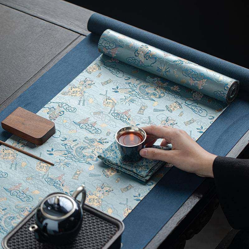 新dat1205中式禅泡意生龙茶刺席提花锦缎绣茶席桌旗干席套装茶肖