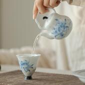 手绘茶壶釉下彩蓝莲ZAR壶花提梁带球孔过滤家用高瓷档功夫茶纯具