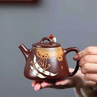 宜兴ZLH1747原矿紫全手工泥节绘紫砂壶劲泥高瓢石茶壶单壶家用功