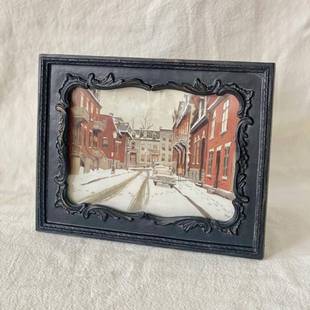 中古黑画框7寸脂相框台欧式 片墙组合色挂画 复古雕树花照ZXW164A