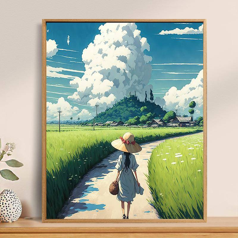 70F田野diy数字油画油WVY手工手绘画画填色丙烯Y涂色彩画充风景填