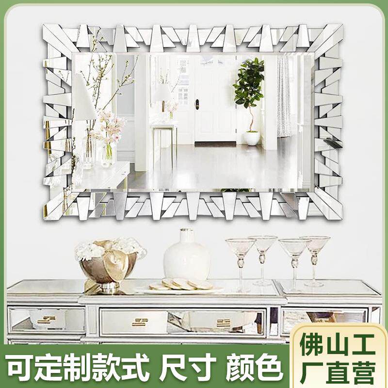 立体挂镜装饰镜玄关镜浴室镜后现代古典化妆镜带钻艺术镜子