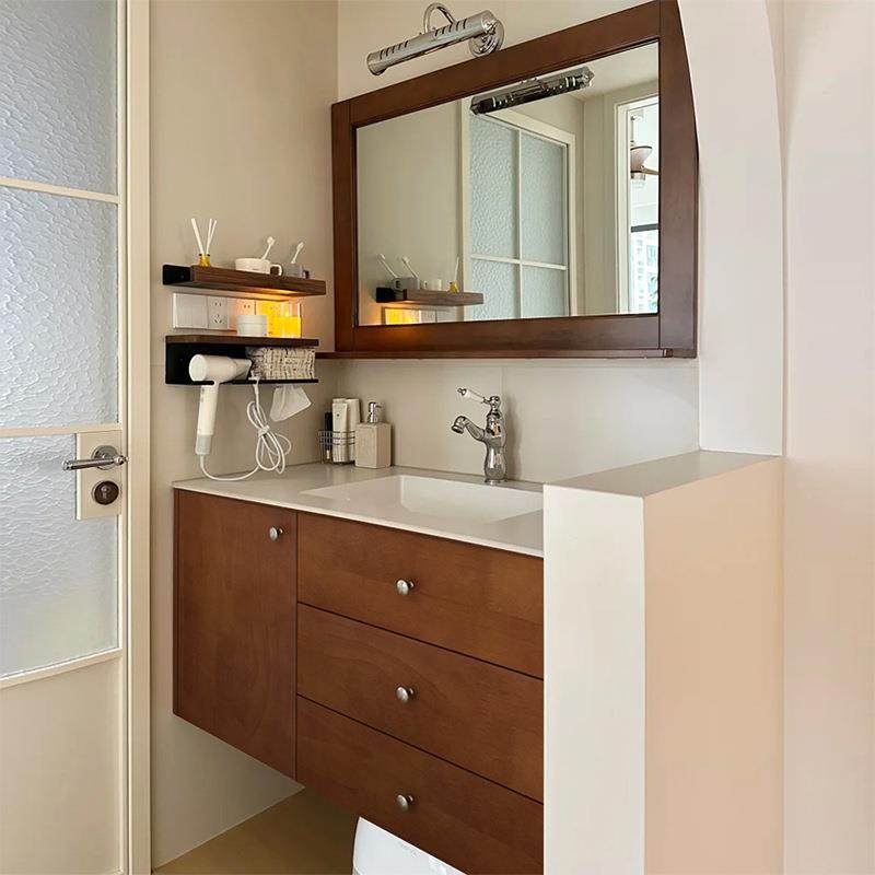 中古风实木烤漆浴室柜组合陶瓷一体盆卫生间洗漱台法式洗脸洗手池