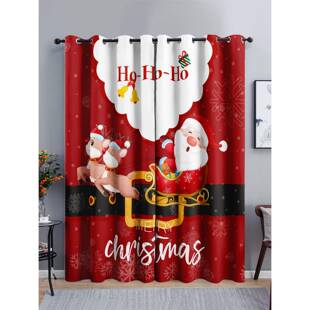 窗帘卡通圣诞老人节日窗帘卧室客厅遮光帘打孔