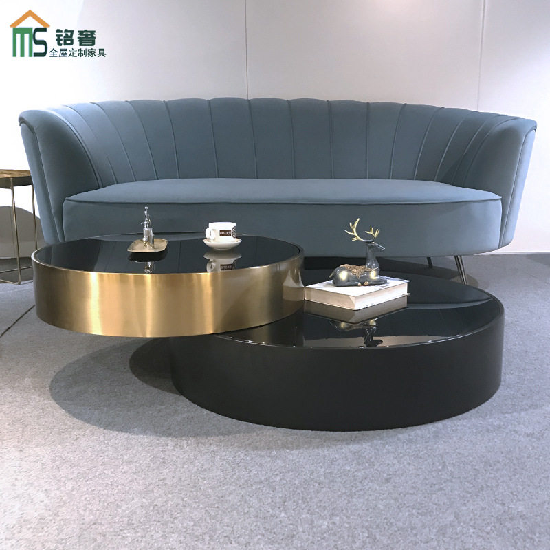客厅家用金属圆茶几样板间家具小户型网红烤漆双层茶几桌极简风