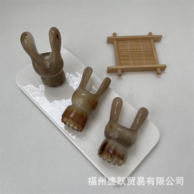 白牦牛角莲蓬经络按摩梳鼻刮兔耳朵美鼻器拨筋棒刮痧板雕刻梳