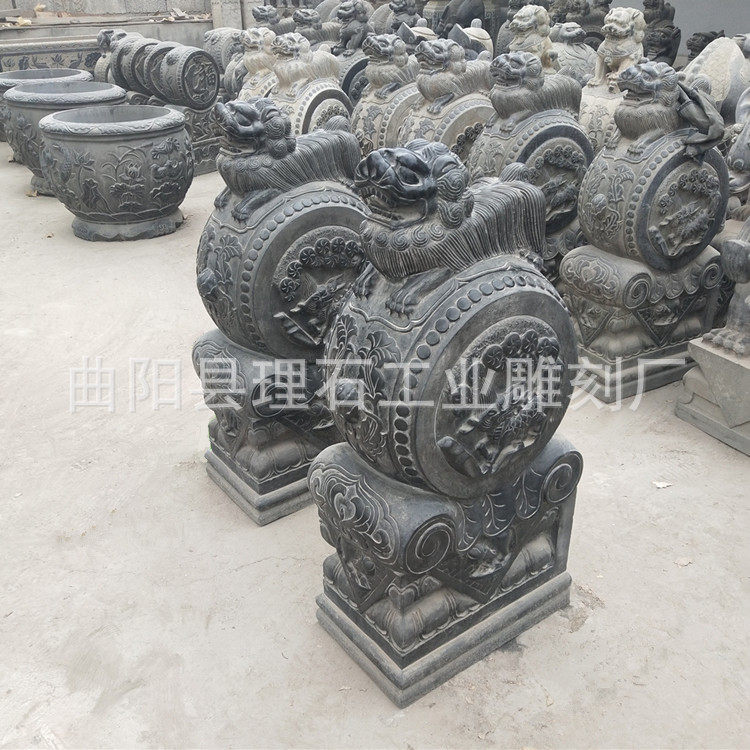 石雕门墩一对青石仿古做旧抱鼓石户外石狮子门墩庭院工厂门口摆件