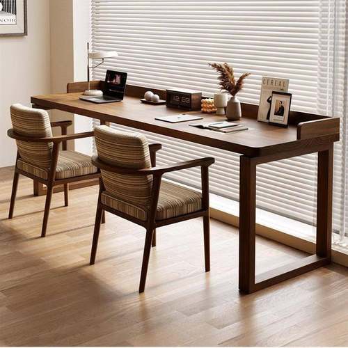 北欧高档白蜡木书桌沙发后长条桌家用学生学习桌全实木双人办公桌