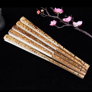 95寸18方芝麻竹花斑竹文玩扇子斑竹手工宣纸折扇湘妃竹折扇