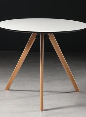 90cm餐桌小圆桌黑色桌子实木白色洽谈桌椅组合前台简约商务谈判桌