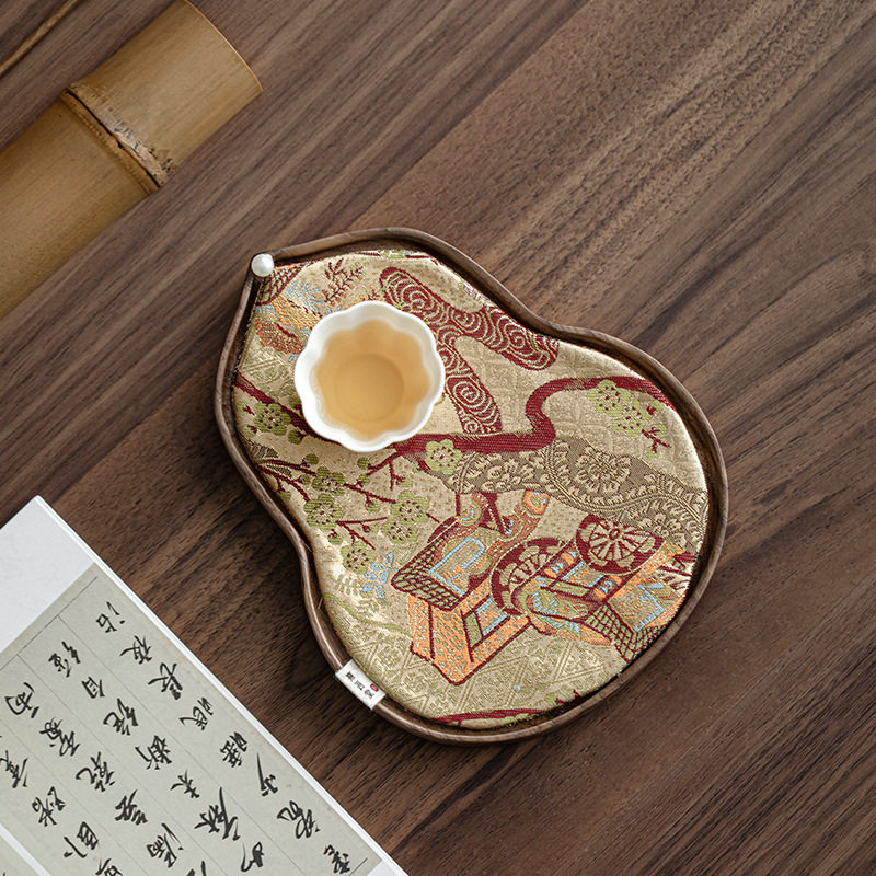 舒岚北美胡桃木干泡盘实木小茶台家用托盘中式织锦茶席茶托盘壶承