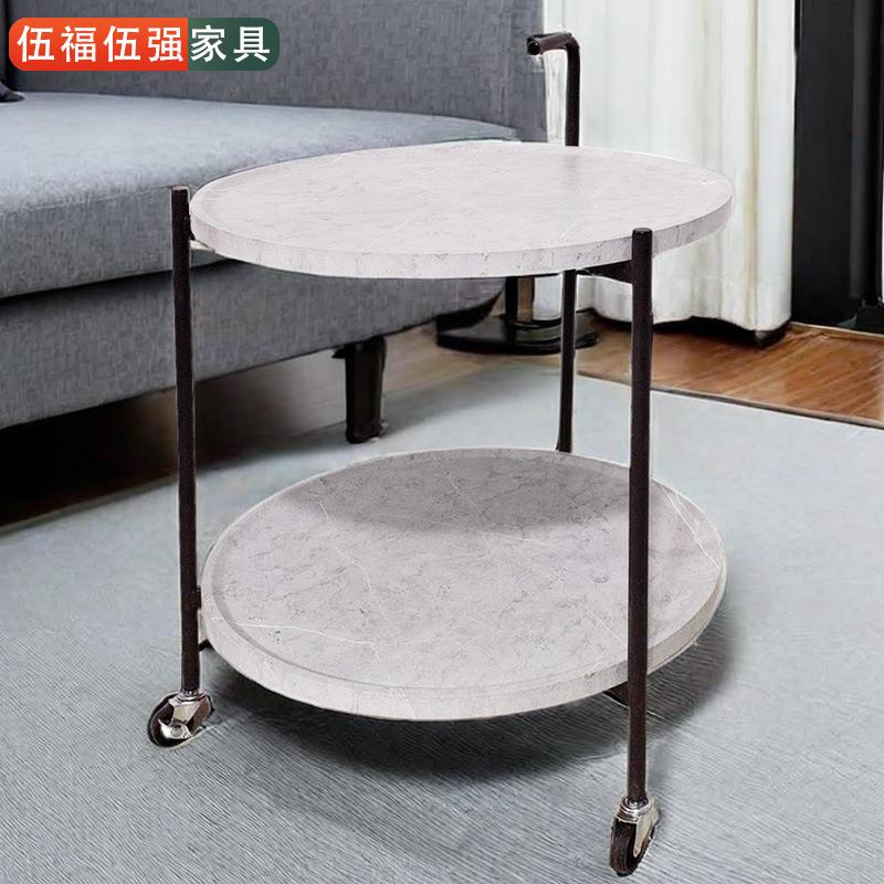 外贸圆形手推茶几简约双层移动小茶几简易沙发边几卧室床头置物架