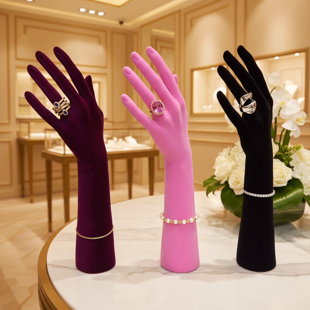 彩色植绒饰品女手模展示道具珠宝店模型橱窗陈列假手