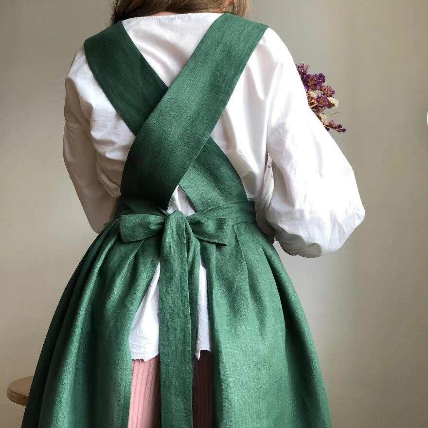 围裙亚麻棉家用厨房做饭围腰田园西点烹饪文艺可两穿大码家居