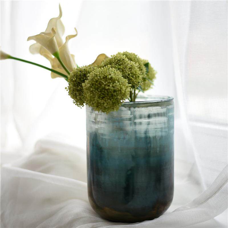 欧式美式手工磨刻复古轻奢玻璃艺术花瓶桌面插花样板间装饰品摆件